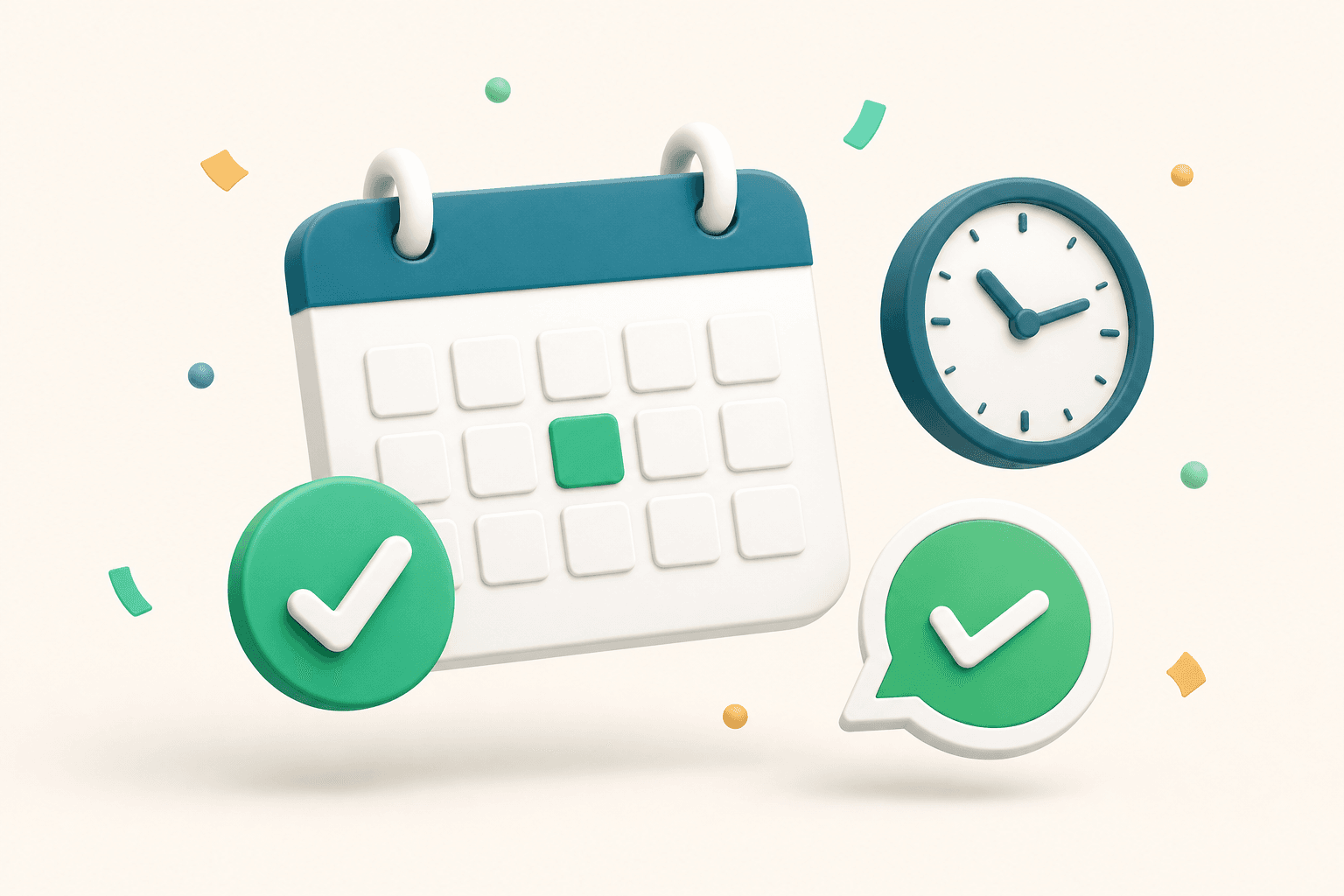 Illustratie: kalender met een bevestigde afspraak en een WhatsApp-bevestiging op een telefoon